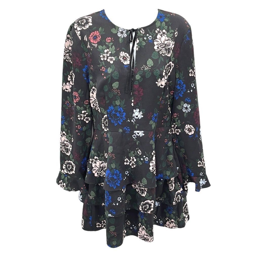 JACK by BB DAKOTA floral tiered long sleeve dress bell sleeve peplum 6 Ruffle